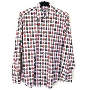 COtON DOuX Men’s Button Down Shirt Robot Graphics Long Sleeve Robots NWOT 40 M
